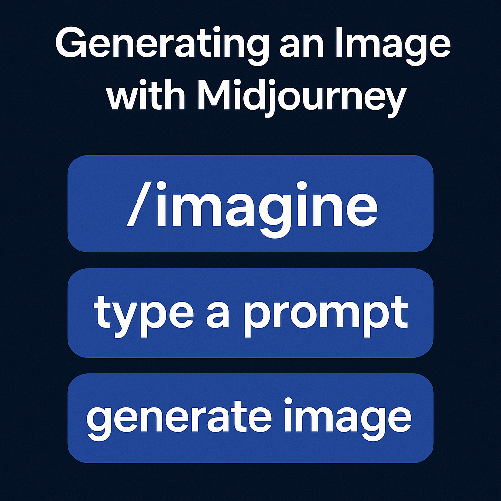 Illustration showing how to use Midjourney for AI-generated art, with a beginner-friendly layout and visual guidance