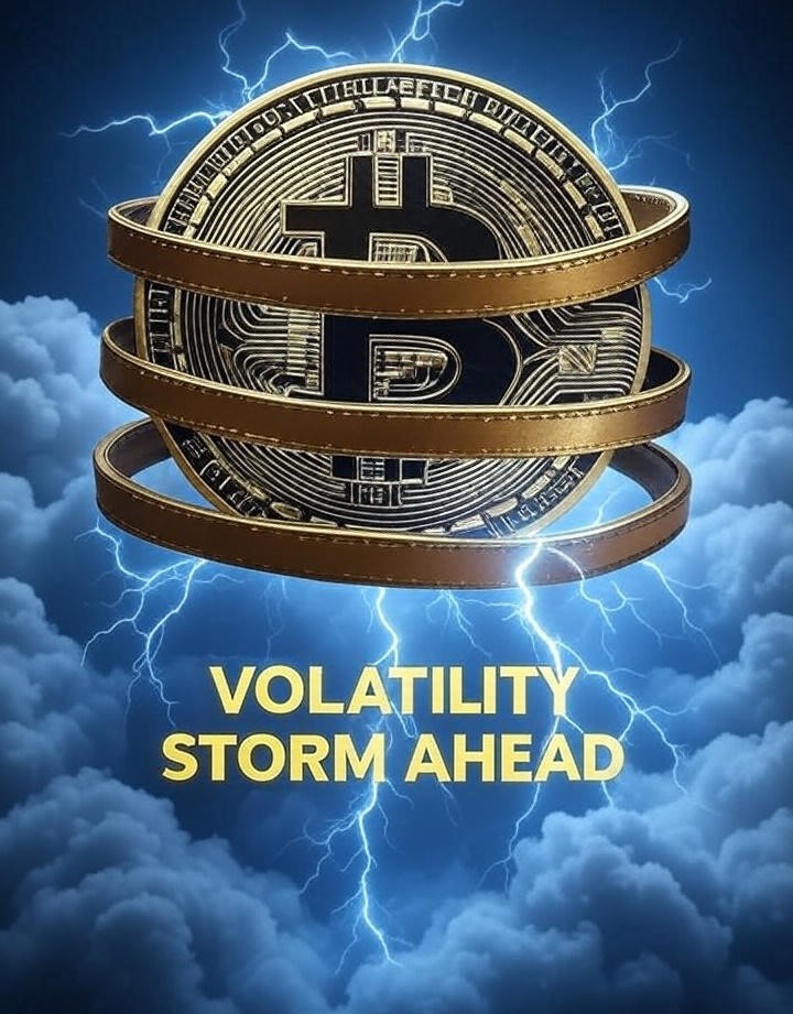 Graphic of tightly compressed Bitcoin Bollinger Bands indicating a historic volatility squeeze.
