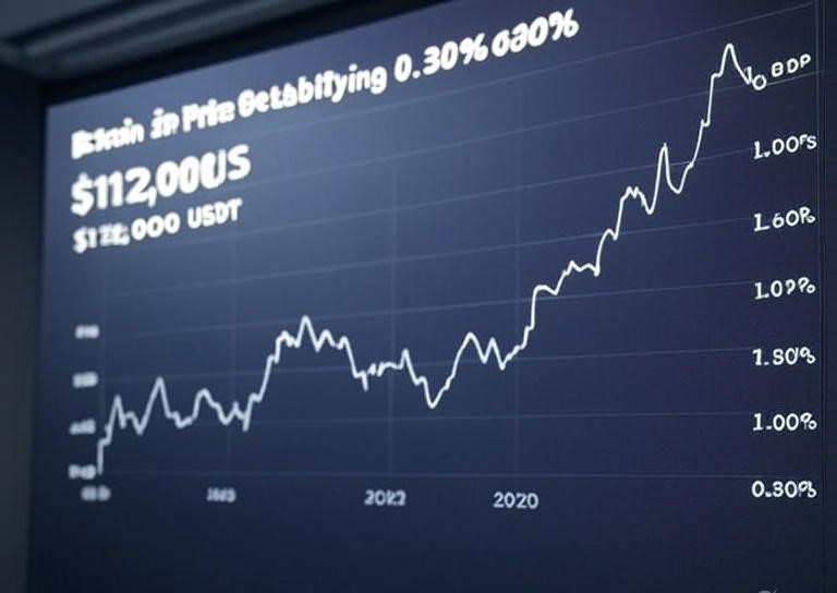 Bitcoin BTC price chart showing stability near $112,000 USDT with minor gains
