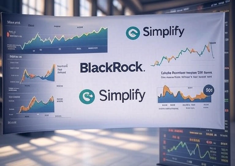 Investment chart showing BlackRock and Simplify ETF strategies combining Bitcoin and gold with options income