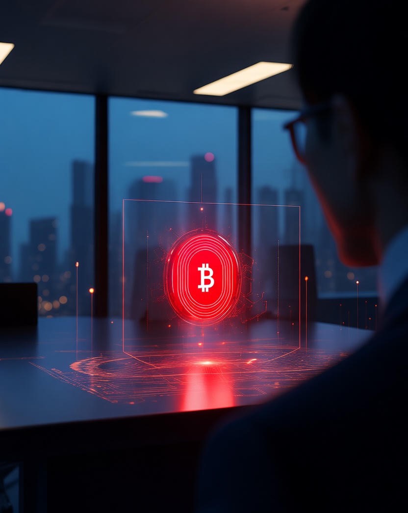 Japanese corporate building with Bitcoin logo and real estate imagery representing Merchant Bankers' new crypto initiative