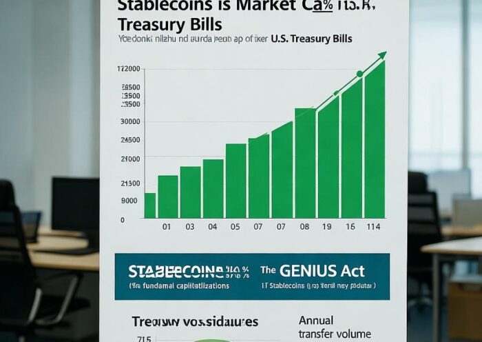 Chart showing the growing market capitalization of stablecoins as a percentage of U.S. Treasury Bills.