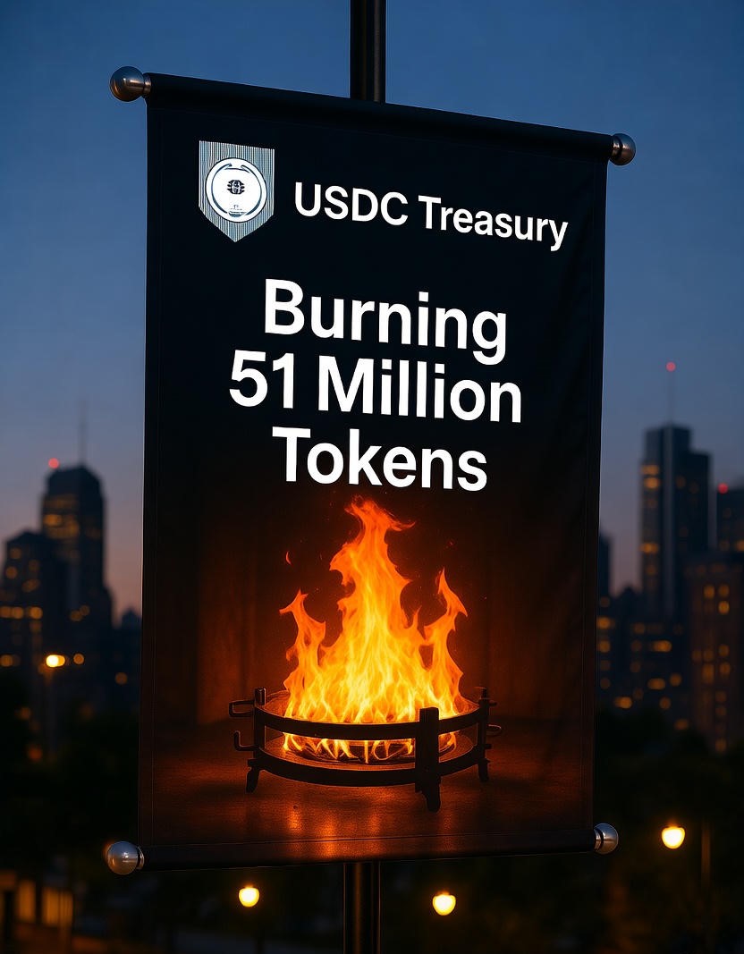 Ethereum blockchain diagram showing USDC Treasury burning 51 million tokens