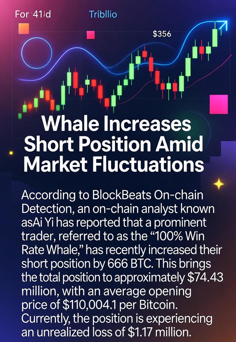 Bitcoin chart showing whale short position increase of 666 BTC with current unrealized loss