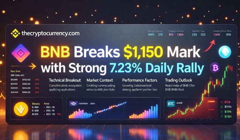 BNB price chart showing breakout above $1,150 USDT with 7.23% daily gain