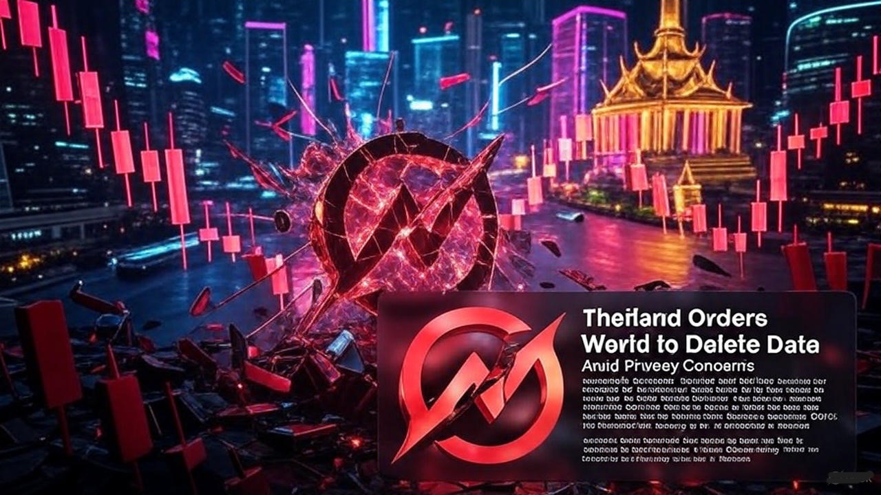 World Coin logo with a banned symbol over a map of Thailand